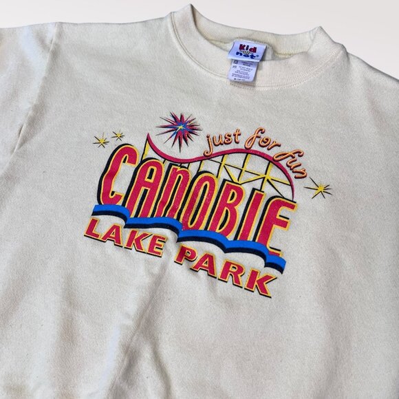 Vintage Canobie Lake Park Kids Sweatshirt Yellow Kid U Not 50/50 Graphic Medium - Picture 2 of 7